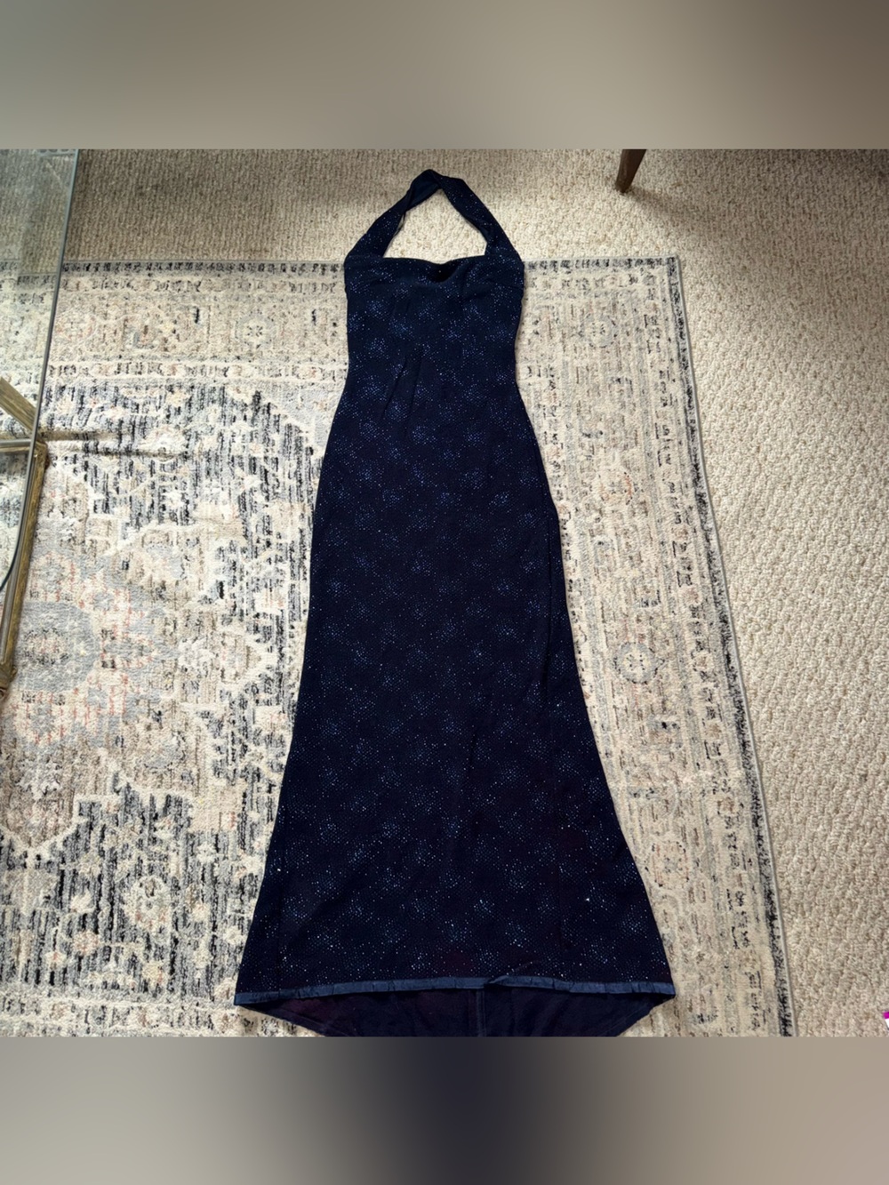 Vtg Scott McClintock Navy Sparkle Halter Evening Gown 4